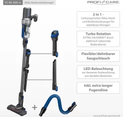 ProfiCare PC-BS 3085 A Akku Bodenstaubsauger, Eco-Cyclon-Twin-Spin Akku-Sauger Mit 25,9 V Lithium-Ionen-Akku (2200 MAh), Anthrazit-blau -Küchendiscounter 00ba18877ae9e6ae1250861507b6d48e