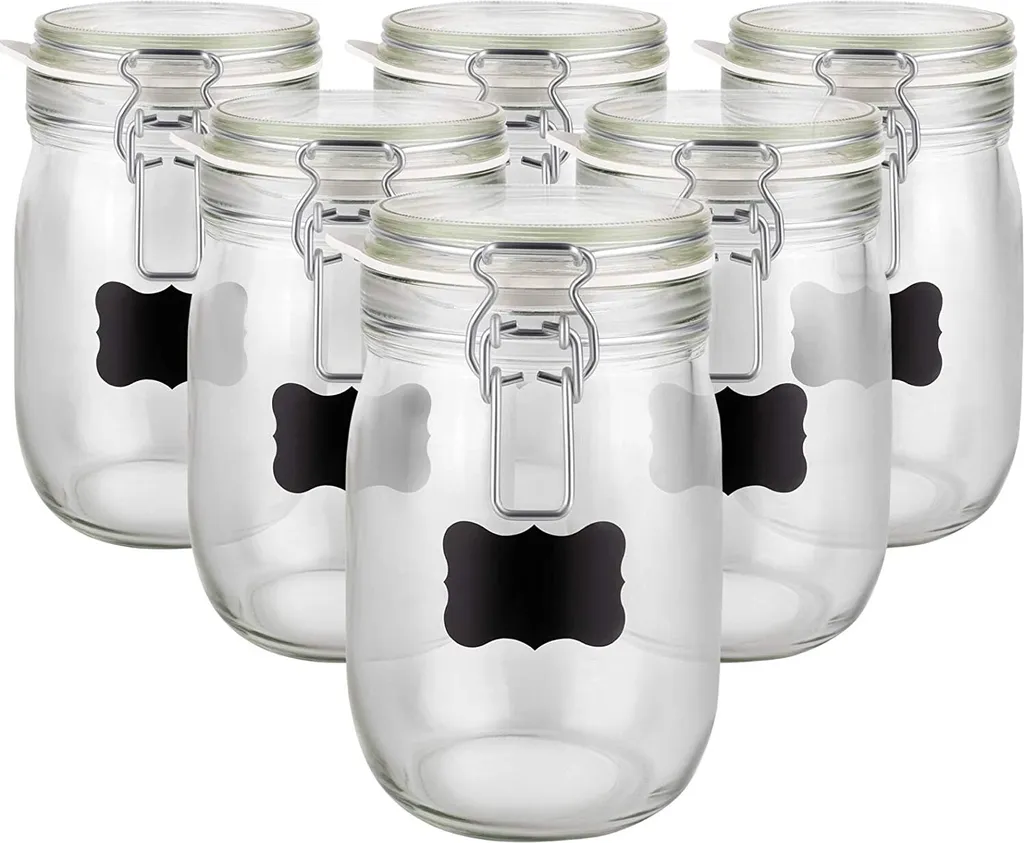 6 X Creative Home Gläser Mit Bügelverschluss | 1 Liter | Einmachgläser Drahtbügel-glas Aufbewahrungsgläser Mit Gummiring Und Deckel | 8 Wiederverwendbare Aufkleber + 1 Anti-Staub-Kreide 2 6 X Creative Home Gläser Mit Bügelverschluss | 1 Liter | Einmachgläser Drahtbügel-glas Aufbewahrungsgläser Mit Gummiring Und Deckel | 8 Wiederverwendbare Aufkleber + 1 Anti-Staub-Kreide – Bild 2