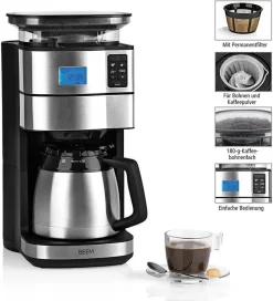 BEEM FRESH-AROMA-PERFECT II Filterkaffeemaschine Mit Mahlwerk - Thermo Kaffeemaschine Filterkaffeemaschine 10 Tassen Timer Thermoskanne Edelstahl -Küchendiscounter 067e591222ca651f08b550e424838fb6