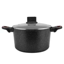 AMERCOOK Brittany 26 Cm Kochtopf Mit Deckel - Kasserolle Mit Deckel Für Alle Herdarten Topf Induktionsgeeignet Antihaft - Steinoptik Induktionstopf Antihaft- & Silikonbeschichtet Milchtopf