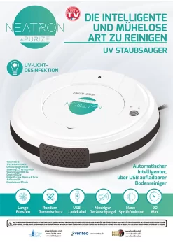 Neatron By Purize - 5 In 1 Intelligenter Saugroboter , UV Sterilisationsroboter Roboter 1.800 Pa Besen – Aus Der TV Werbung -Küchendiscounter 0e402cfe92d4cbfa9a696049735b4a39