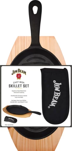 Jim Beam BBQ Servierpfanne Gusseisen - Grillpfanne Steakpfanne Emaille Mit Holzuntersetzer Servierbrett 4er Set -Küchendiscounter 0eab4153333dada907654074e9ef76f0