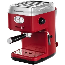 Russell Hobbs Espressomaschine Retro Rot Siebträger (15 Bar, 2 Tassen-Einsätze, 1,1l Abnehmbarer Wassertank, Dampf-Milchschaumdüse, Portionierlöffel Mit Tamper) Kaffeemaschine