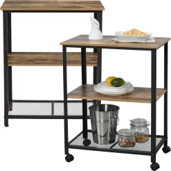 Servierwagen Barwagen Mit Ablage Beistellwagen Allzweckwagen Rollwagen Schwarz/holzfarben [en.casa]