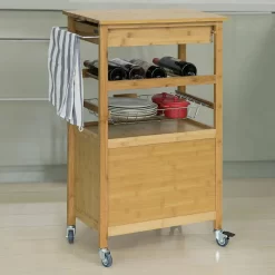 SoBuy® Servierwagen,Küchenwagen Mit Korb Und Flaschenablage,Bambus, FKW53-N -Küchendiscounter 10a77f00a4017ba4d31406f81d5debe8