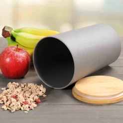 KESPER Vorratsdose, Kunststoff Mit Bambusdeckel, Grau, Ø 11,5 Cm, Höhe: 18,7 Cm, 32601 -Küchendiscounter 13b8526d1ed636f4076009ca657c1556