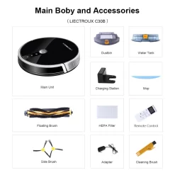 LIECTROUX C30B Automatischer Roboter-Staubsauger 5000Pa Starke Saugleistung Intelligente Dynamische Navigation APP-Fernbedienung Intelligentes Nasswischen Sprachsteuerung Kompatibel Mit Alexa Google Assistant -Küchendiscounter 13e3fe1e68e4051fcafcb5537604217a