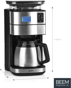 BEEM FRESH-AROMA-PERFECT II Filterkaffeemaschine Mit Mahlwerk - Thermo Kaffeemaschine Filterkaffeemaschine 10 Tassen Timer Thermoskanne Edelstahl -Küchendiscounter 1d25da23d2b3c25097e6c908222a45d5