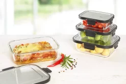 Steuber Glas Frischhaltedose 1500ml Mit Schwarzem Edelstahldeckel, Luftdichter Silikon-Klickdeckel, Backofengeeignet