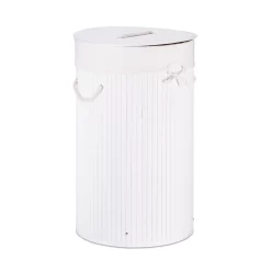 Relaxdays 1 X Wäschekorb Bambus Rund Weiß -Küchendiscounter 274c0fbb941d8670310ddd5a5a25ea10