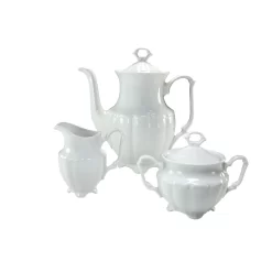 CreaTable 16028 Kaffeegarnitur Maria Theresia Für 1 Personen + Uni, Porzellan, Weiß (1 Set, 3-teilig)
