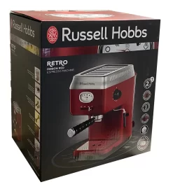 Russell Hobbs Espressomaschine Retro Rot Siebträger (15 Bar, 2 Tassen-Einsätze, 1,1l Abnehmbarer Wassertank, Dampf-Milchschaumdüse, Portionierlöffel Mit Tamper) Kaffeemaschine -Küchendiscounter 27cfd65727514dc75332fc9707f68673