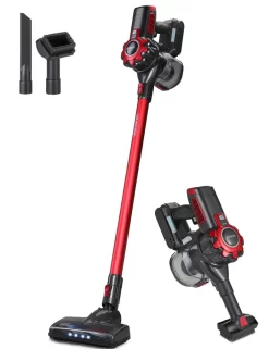 Monzana Akku Staubsauger 4 In 1 Kabelloser Handstaubsauger LED-Elektrobürste Beutellos Leise Starke Saugkraft Bis 40 Min, Farbe:Grau