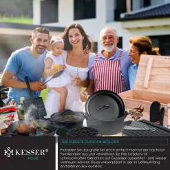 KESSER® Dutch Oven Set In Holzkiste Mit Dutch Oven Mit Viel Zubehör - Gusseisen - Bereits Eingebrannt Mit Kochtopf Grillplatte Pfanne Deckelheber Inkl. Rezeptbuch Handschuhe, Farbe:12-Teilig -Küchendiscounter 2aaf9a99df3c2fbfebc04ab73446bd95
