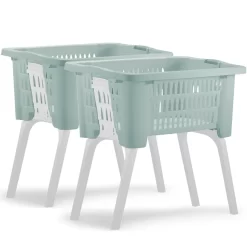 Deuba Wäschekorb 2er Set Klappbare Standfüße Tragegriff 38L Badezimmer Wäschesammler Waschbehälter Aufbewahrungskorb Kunststoff, Anzahl/Farbe:2x Grün