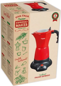Bestron Elektrischer Espresso-Kocher Mit 360° Basis, Viva Italia, Für 6 Espressotassen: 180 Ml, 480 Watt, Aluminium, Farbe: Rot 7 Bestron Elektrischer Espresso-Kocher Mit 360° Basis, Viva Italia, Für 6 Espressotassen: 180 Ml, 480 Watt, Aluminium, Farbe: Rot -Küchendiscounter 340d44018d9a718359400394c9ba03cd