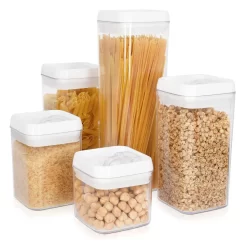 Navaris Vorratsdosen Behälter Set Für Lebensmittel - 5x Aufbewahrung Für Mehl Zucker Nudeln Cornflakes Müsli Reis - Aufbewahrungsboxen Stapelbar -Küchendiscounter 3e02cd50fda442ced744ae38ec43e2c4