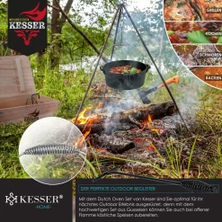 KESSER® Dutch Oven Set In Holzkiste Mit Dutch Oven Mit Viel Zubehör - Gusseisen - Bereits Eingebrannt Mit Kochtopf Grillplatte Pfanne Deckelheber Inkl. Rezeptbuch Handschuhe, Farbe:12-Teilig -Küchendiscounter 3f25a7f68ce0cf84d7715fbdcec38e59