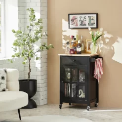 SoBuy FKW98-SCH Küchenwagen Mit 1 Tür Und Schublade Servierwagen Mit Arbeitsplatte Beistellwagen Rollwagen Schwarz BHT Ca.: 62x87x46cm