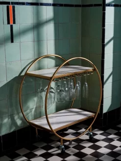 KANDR Barwagen - Weintisch - Servierwagen - Servierwagen - Küchenwagen - Auf Rollen - Rund - Gold -Küchendiscounter 48981d1f56fec1e8e72789bc32019d37