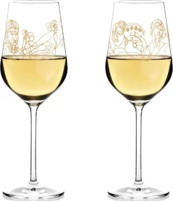 Ritzenhoff Wein-Ensemble Weißweinglas-Set Burkhard Neie, Dionysos & Ariadne / Zeus & Leto, Kristallglas, 364 Ml, 3410001