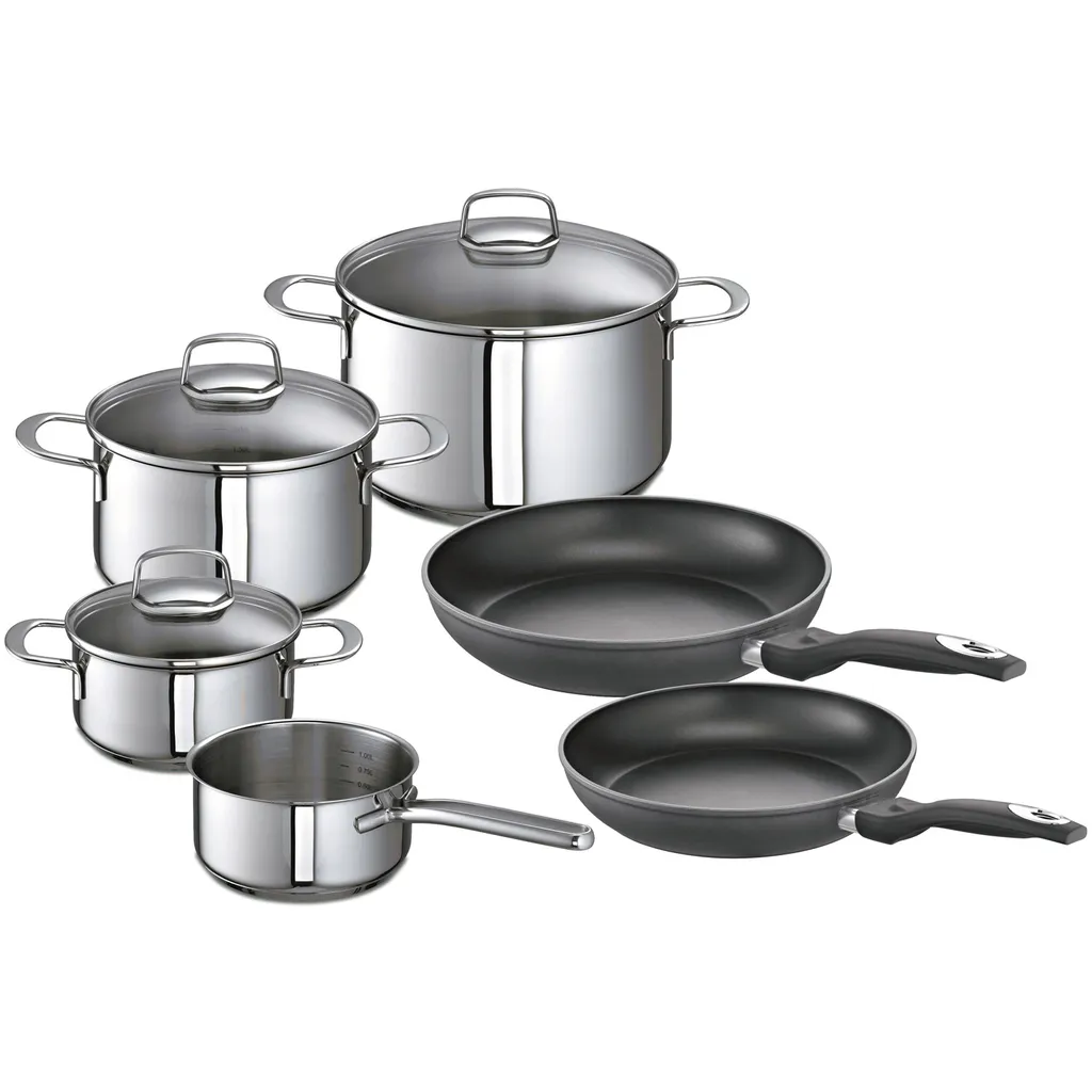 Schulte-Ufer Set 1071 Avanti Set, 9tlg. Edelstahl Topfset, Induktionstauglich, Inklusive 3 Glasdeckel & 2 Bratpfannen, Innenskalierung, Schüttrand 1 Schulte-Ufer Set 1071 Avanti Set, 9tlg. Edelstahl Topfset, Induktionstauglich, Inklusive 3 Glasdeckel & 2 Bratpfannen, Innenskalierung, Schüttrand