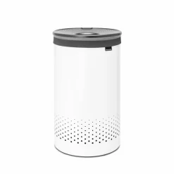 Brabantia Wäschebox Fresh White Mit Kunststoffdeckel, Wäschetonne, Stahl, Weiß, 60 Liter, 304880
