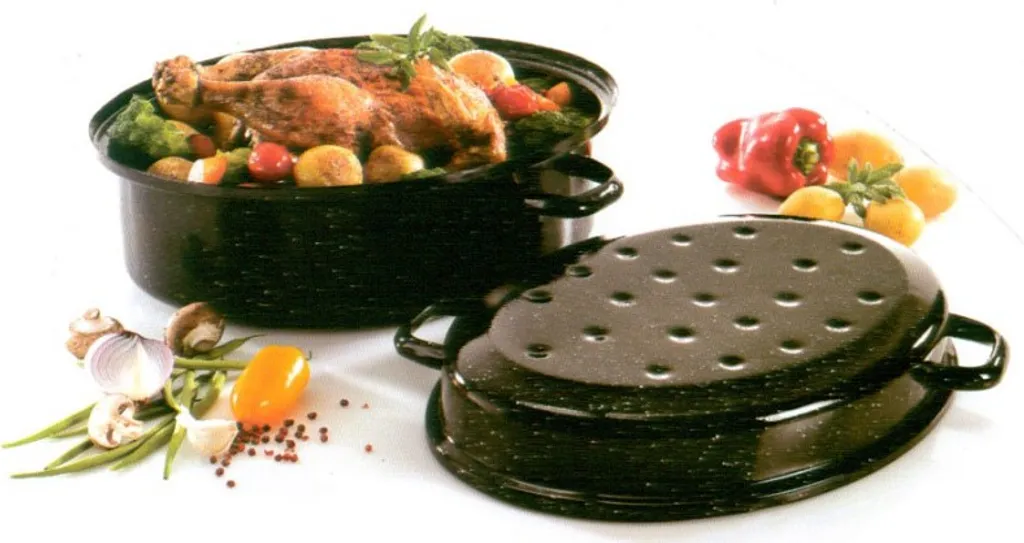 Krüger Gänse Bräter Induktion Braten Schmor Topf Deckel Schwarz Oval Emaille 7L 4 Krüger Gänse Bräter Induktion Braten Schmor Topf Deckel Schwarz Oval Emaille 7L – Bild 4
