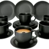 18-tlg. Kaffee-Service Lampart Nero 6 Personen I Tasse + Untertasse + Teller