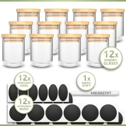 PORADA 12 Stapelbare Gewürzgläser Set 150ml Glasbehälter Mit Deckel Aufbewahrung Küche Gewürzdosen Vorratsdosen Glas Mit Deckel Aufbewahrungsgläser Küchenorganisation Aufbewahrung… -Küchendiscounter 579a6c32486d18a6ee9d02bf54f1ae6f
