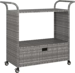 Küchendiscounter 9 VidaXL Barwagen Mit Schublade Grau 100x45x97 Cm Poly Rattan