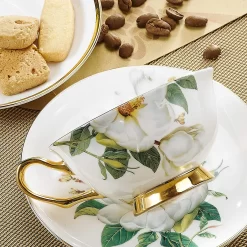 Panbado Floral Kaffeetassen Aus Premium Bone China Porzellan, Beinhaltet 1 Tassen 200 Ml, 1 Untertassen, Und 1 Löffel -Küchendiscounter 59ef451ba497f0cde4c106873cdd7da3