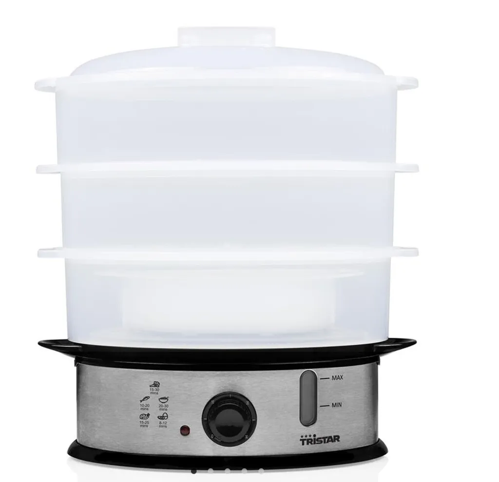 Tristar VS-3908PE Dampfgarer BPA Frei 12L Dampfkocher Steamer Edelstahl, Schwarz