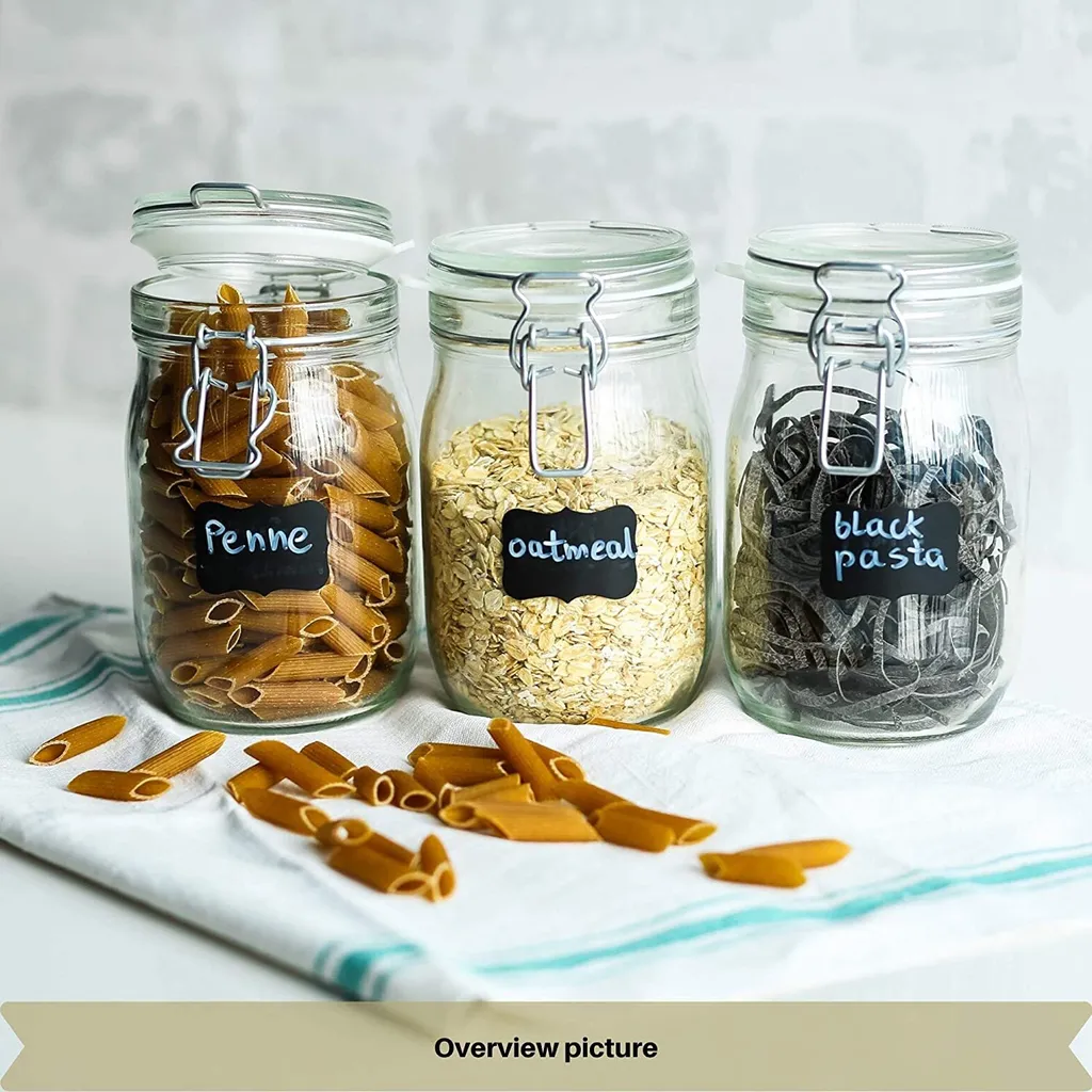 6 X Creative Home Gläser Mit Bügelverschluss | 1 Liter | Einmachgläser Drahtbügel-glas Aufbewahrungsgläser Mit Gummiring Und Deckel | 8 Wiederverwendbare Aufkleber + 1 Anti-Staub-Kreide 7 6 X Creative Home Gläser Mit Bügelverschluss | 1 Liter | Einmachgläser Drahtbügel-glas Aufbewahrungsgläser Mit Gummiring Und Deckel | 8 Wiederverwendbare Aufkleber + 1 Anti-Staub-Kreide – Bild 7