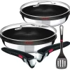 Tefal Pfannenset INGENIO 24/28cm L94092 + 2 X Jamie Oliver Glasdeckel 24/28cm + 2 Griffe + Ingenio Pfannenwender