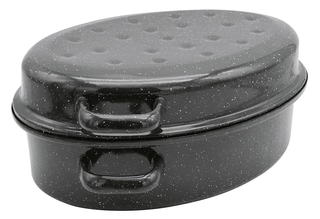 Krüger Gänse Bräter Induktion Braten Schmor Topf Deckel Schwarz Oval Emaille 7L 3 Krüger Gänse Bräter Induktion Braten Schmor Topf Deckel Schwarz Oval Emaille 7L – Bild 3