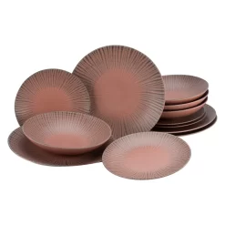 CreaTable 22489 Tafelservice Vesuvio Für 4 Personen, Steinzeug, Rot (1 Set, 12-teilig)