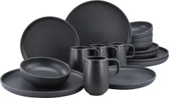 CreaTable 22978 Kombiservice Uno BLACK Für 4 Personen, Steinzeug, Schwarz (1 Set, 16-teilig)