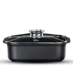 Food Appeal Black Marble Kasserolle, Kochtopf, Röster Mit Aromatischem Glasdeckel, Anti-haft Beschichtung | Schwarzes Marmor Design | Für Gasherd, Induktionsherd, Keramikherd Und Elektroherd