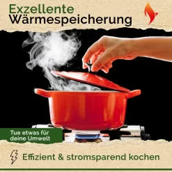 Funkenflug® Gusseisen Topf Brot Backen 4,7 Liter In Rot [Induktionsgeeignet] Inkl. Rezeptbuch - Für Einzigartigen Brotgenuss - Auch Als Schmortopf Einsetzbar - Gusseisen Emaille Topf - Bräter Gusseisen -Küchendiscounter 828102253ddb9f7b45670eb3d40a7f7b