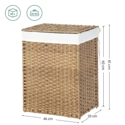 SONGMICS Wäschekorb Handgeflochten, 90 L, Wäschesammler Aus Synthetischem Rattan, Mit Deckel Und Griffen, Faltbar, Wäschesack Herausnehmbar, Naturfarben LCB51NL -Küchendiscounter 83a2814cf4d9b45a31ea6c93454e1b83