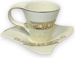 12-teiliges Medusa Mäander Kaffeeservice Mit Goldschliff Kaffeetassen Für 6 Personen 6 Tassen + 6 Untertassen Weiß-Gold Genießen Servieren Kaffee -Küchendiscounter 85fdbcbedd792d1d0906c46437521041