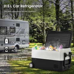 Merax Elektrisch Kühlbox Mit Kompressor 31.5L Schwarz, Mini Kühlschrank Tragbar Kühlleistung Bis -20° C, Gefrierbox 12/24 V Und 230 V Für Büro, Auto, Camping, Garten -Küchendiscounter 88dcc6495fee4d7bf77e1e05583fde92