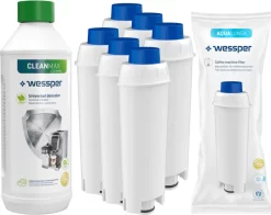 Wessper Set: 6x Wessper AquaLunga Wasserfilterpatrone Für DeLonghi Kaffeemaschinen (Ersatz SER3017 DLS C002) + Wessper CleanMax 500ml Entkalker
