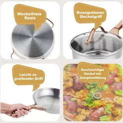 COSTWAY 11-teiliges Topf- & Pfannenset, Kochgeschirr-Set Aus Edelstahl, Kochset Mit Glasdeckel, Ofensicher Bis 200℃ Für Induktions-, Gas-, Elektroherd, Kochtopf Set Rostfrei & Beschichtet -Küchendiscounter 8e3782c54be0b491f3e1efa4e2726abc