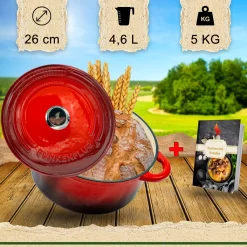 Funkenflug® Gusseisen Topf Brot Backen 4,7 Liter In Rot [Induktionsgeeignet] Inkl. Rezeptbuch - Für Einzigartigen Brotgenuss - Auch Als Schmortopf Einsetzbar - Gusseisen Emaille Topf - Bräter Gusseisen -Küchendiscounter 93ea9899c49b35ac731c7cb455fd1d60