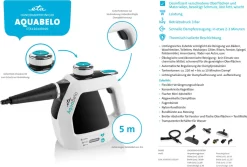 ETA AQUABELO Handdampfreiniger ETA126490000, 1000 W , Betriebsdruck 3 Bar, Dampf In 2-3 Minuten, Wassertankvolumen 220 Ml, Kabellänge 5 M -Küchendiscounter 99174c175e40e334d9d055dbc77572f1