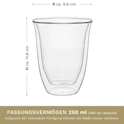 Creano Doppelwandige Gläser 250ml „DG-V“, 4er Set, Thermoglas Doppelwandig Aus Borosilikatglas, Kaffeegläser, Teegläser, Latte Gläser, Doppelwandgläser -Küchendiscounter 99e7155da795f5f93f5bd833ebb3b4a0 2