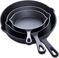 Mucola Bratpfanne Grillpfanne Pfannenset Gusseisen 3 Tlg. Ø25 Ø19 Ø15,5 Cm Griff Herd Gussbratpfanne Steakpfanne Gasherd Induktionsherd Feuer Ofen Herdplatte