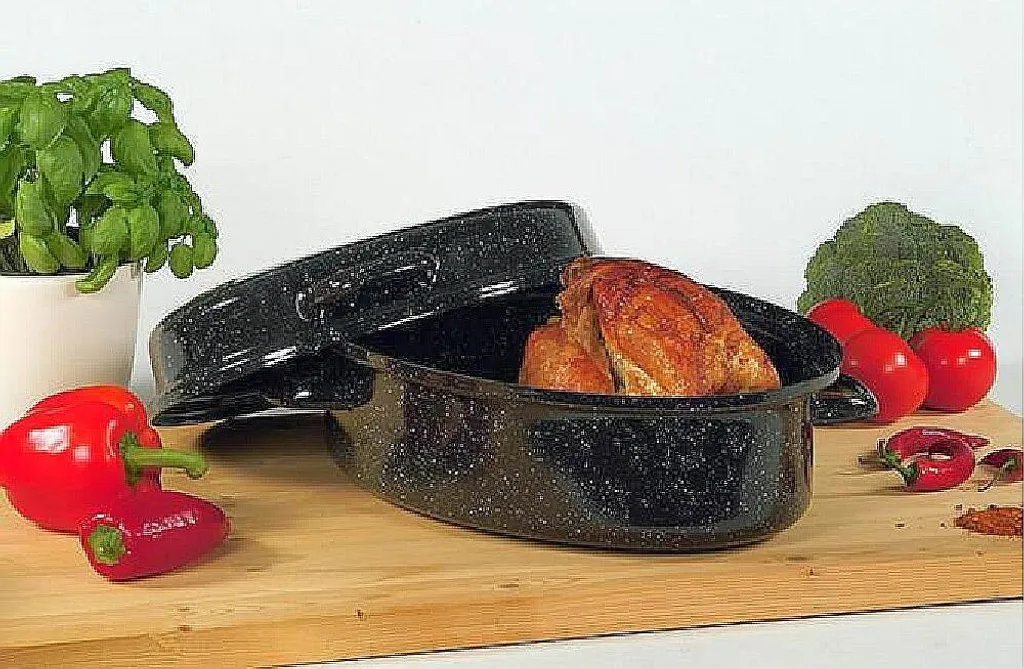 Krüger Gänse Bräter Induktion Braten Schmor Topf Deckel Schwarz Oval Emaille 7L 2 Krüger Gänse Bräter Induktion Braten Schmor Topf Deckel Schwarz Oval Emaille 7L – Bild 2